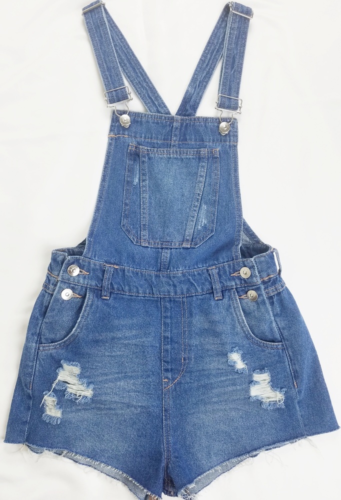 Women's Denim Distressed Bib Overall Shorts Size 4